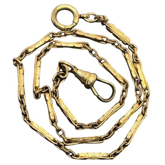 12k gold filled Albert pocket watch chain dog clip ornate links Union brand